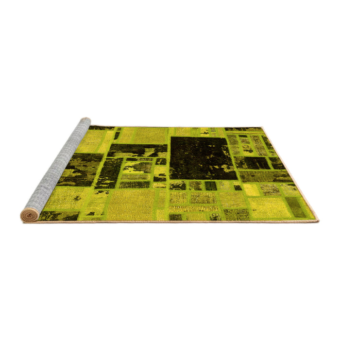Sideview of Machine Washable Patchwork Yellow Transitional Rug, wshabs5625yw