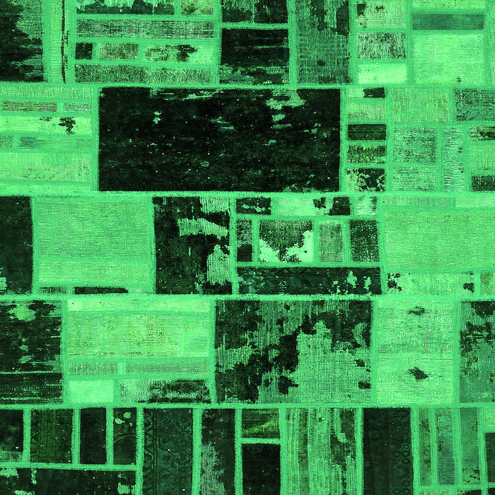 Square Machine Washable Patchwork Green Transitional Area Rugs, wshabs5625grn