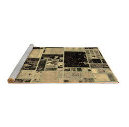 Sideview of Machine Washable Patchwork Brown Transitional Rug, wshabs5625brn