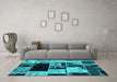 Machine Washable Patchwork Turquoise Transitional Area Rugs in a Living Room,, wshabs5625turq