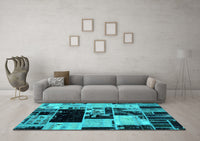 Machine Washable Patchwork Turquoise Transitional Rug, wshabs5625turq