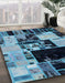 Abstract Deep-Sea Blue Patchwork Rug in Family Room, abs5625