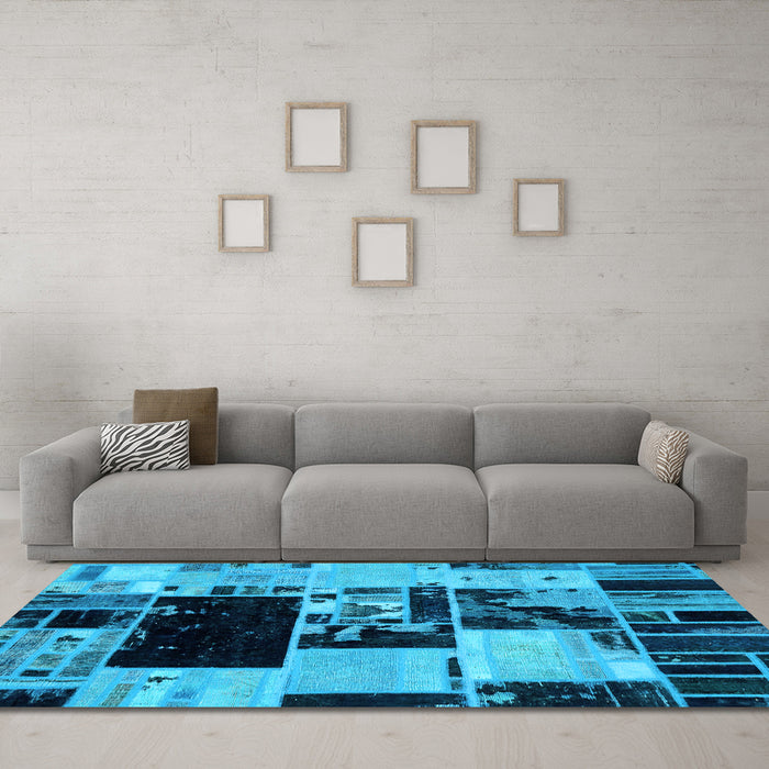 Machine Washable Patchwork Light Blue Transitional Rug in a Living Room, wshabs5625lblu