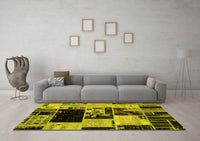 Machine Washable Patchwork Yellow Transitional Rug, wshabs5625yw