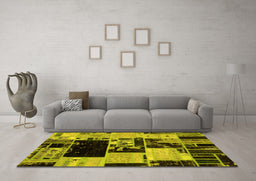Machine Washable Patchwork Yellow Transitional Rug in a Living Room, wshabs5625yw