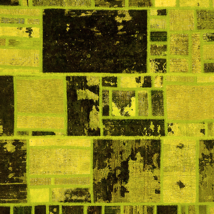 Machine Washable Patchwork Yellow Transitional Rug, wshabs5625yw