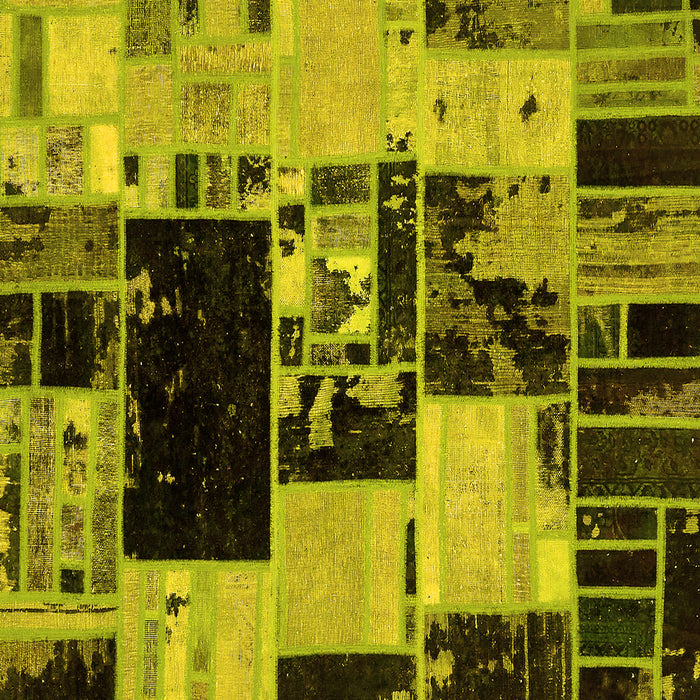 Square Machine Washable Patchwork Yellow Transitional Rug, wshabs5625yw