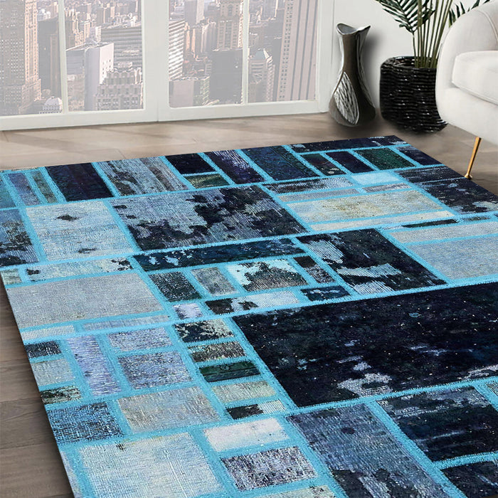 Machine Washable Abstract Deep-Sea Blue Rug in a Family Room, wshabs5625