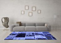 Machine Washable Patchwork Blue Transitional Rug, wshabs5625blu