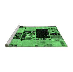 Sideview of Machine Washable Patchwork Emerald Green Transitional Area Rugs, wshabs5625emgrn