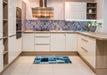 Abstract Deep-Sea Blue Patchwork Rug in a Kitchen, abs5625