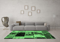 Machine Washable Patchwork Emerald Green Transitional Rug, wshabs5625emgrn