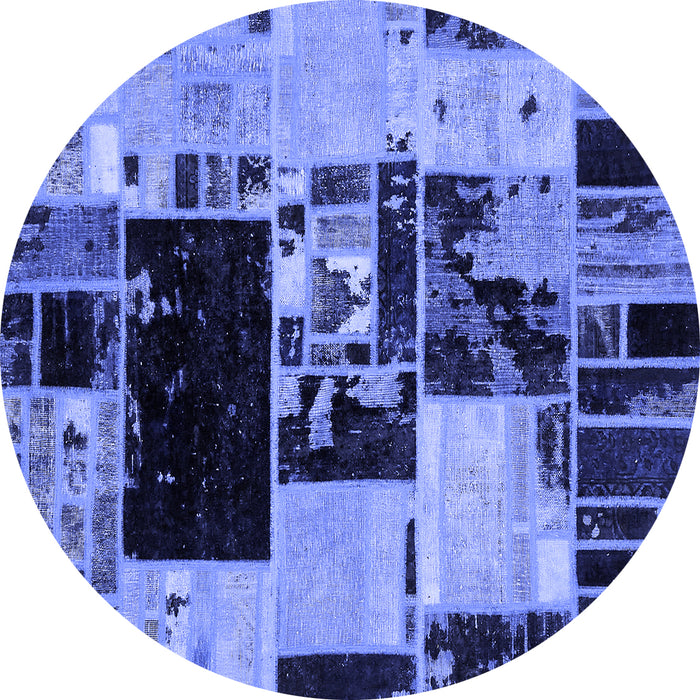 Round Machine Washable Patchwork Blue Transitional Rug, wshabs5625blu