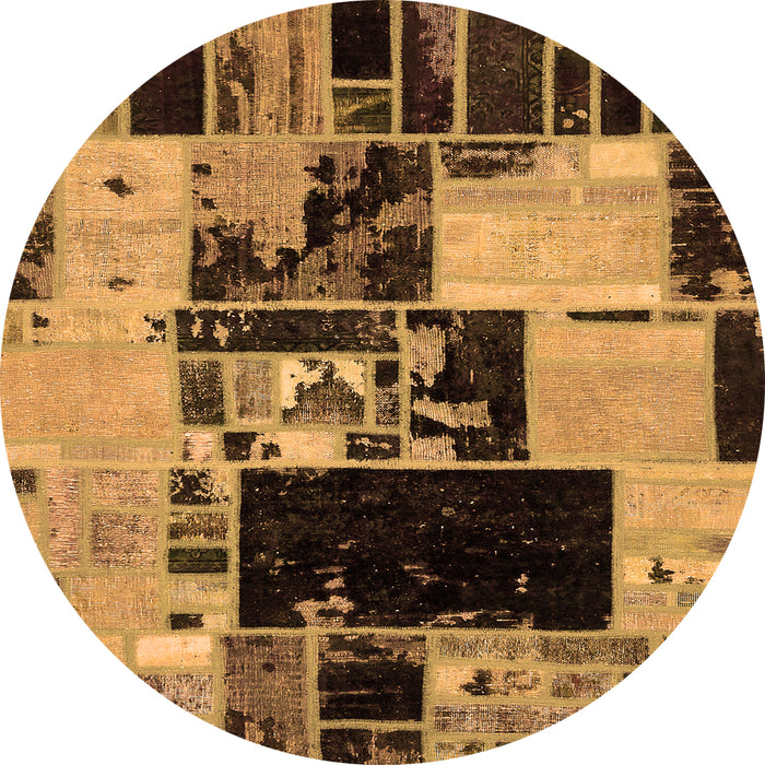 Round Machine Washable Patchwork Orange Transitional Area Rugs, wshabs5625org