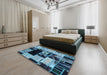 Abstract Deep-Sea Blue Patchwork Rug in a Bedroom, abs5625