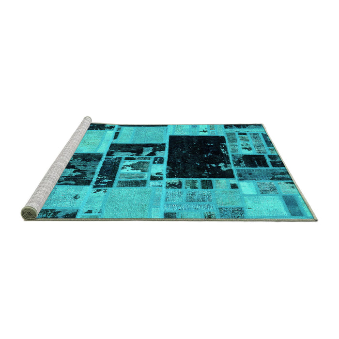 Sideview of Machine Washable Patchwork Turquoise Transitional Area Rugs, wshabs5625turq