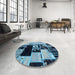 Round Machine Washable Abstract Deep-Sea Blue Rug in a Office, wshabs5625