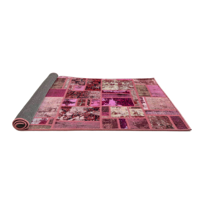 Sideview of Abstract Bright Maroon Red Patchwork Rug, abs5626