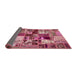 Sideview of Abstract Bright Maroon Red Patchwork Rug, abs5626