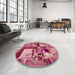 Round Machine Washable Abstract Bright Maroon Red Rug in a Office, wshabs5626