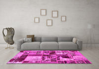 Machine Washable Patchwork Pink Transitional Rug, wshabs5626pnk