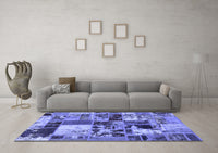 Machine Washable Patchwork Blue Transitional Rug, wshabs5626blu