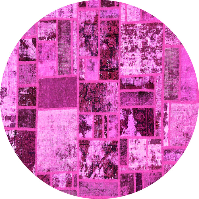 Round Patchwork Pink Transitional Rug, abs5626pnk