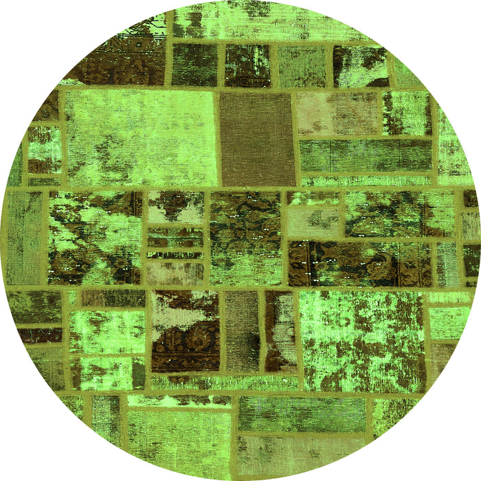 Round Machine Washable Patchwork Green Transitional Area Rugs, wshabs5626grn