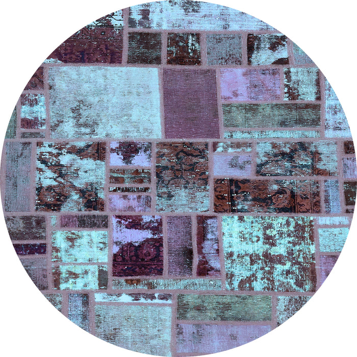 Round Machine Washable Patchwork Light Blue Transitional Rug, wshabs5626lblu