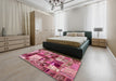 Abstract Bright Maroon Red Patchwork Rug in a Bedroom, abs5626