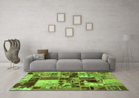 Machine Washable Patchwork Green Transitional Rug, wshabs5626grn