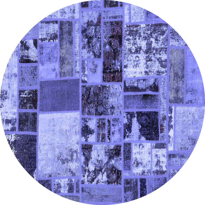 Round Patchwork Blue Transitional Rug, abs5626blu
