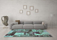 Machine Washable Patchwork Turquoise Transitional Rug, wshabs5626turq