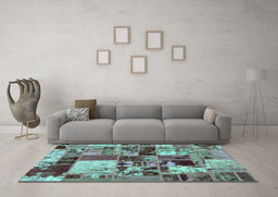 Machine Washable Patchwork Turquoise Transitional Area Rugs in a Living Room,, wshabs5626turq