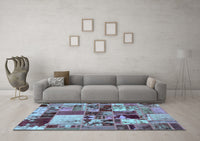 Machine Washable Patchwork Light Blue Transitional Rug, wshabs5626lblu