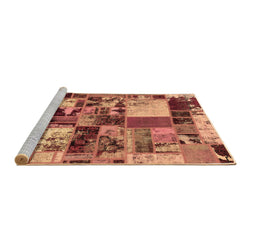 Sideview of Machine Washable Patchwork Brown Transitional Rug, wshabs5626brn