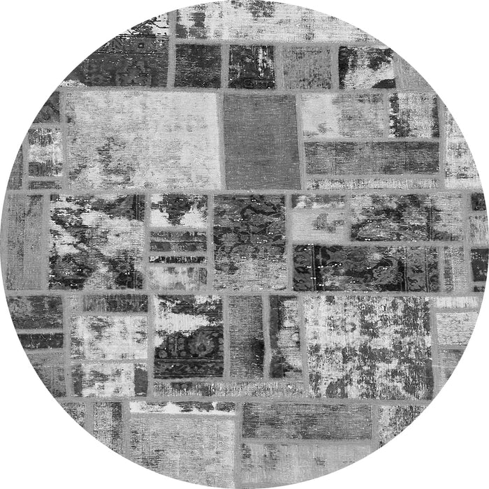 Round Machine Washable Patchwork Gray Transitional Rug, wshabs5626gry