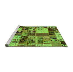 Sideview of Machine Washable Patchwork Green Transitional Area Rugs, wshabs5626grn
