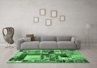 Machine Washable Patchwork Emerald Green Transitional Rug, wshabs5626emgrn