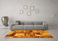 Machine Washable Patchwork Yellow Transitional Rug, wshabs5626yw