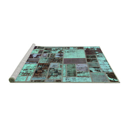 Sideview of Machine Washable Patchwork Turquoise Transitional Area Rugs, wshabs5626turq