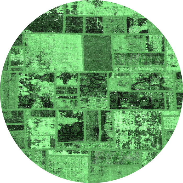 Round Machine Washable Patchwork Emerald Green Transitional Area Rugs, wshabs5626emgrn