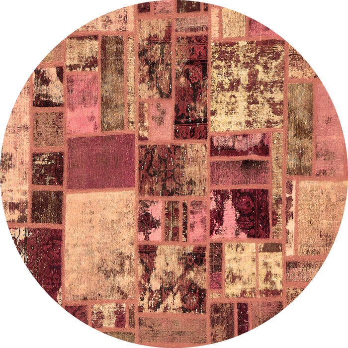 Round Machine Washable Patchwork Brown Transitional Rug, wshabs5626brn