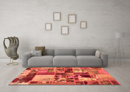 Machine Washable Patchwork Orange Transitional Area Rugs in a Living Room, wshabs5626org