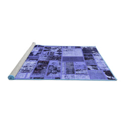 Sideview of Machine Washable Patchwork Blue Transitional Rug, wshabs5626blu