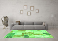 Machine Washable Patchwork Green Transitional Rug, wshabs5627grn