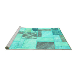 Sideview of Machine Washable Patchwork Turquoise Transitional Area Rugs, wshabs5627turq