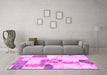 Machine Washable Patchwork Pink Transitional Rug in a Living Room, wshabs5627pnk