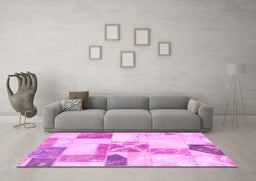 Machine Washable Patchwork Pink Transitional Rug in a Living Room, wshabs5627pnk