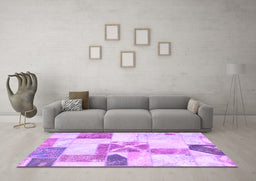 Machine Washable Patchwork Purple Transitional Area Rugs in a Living Room, wshabs5627pur